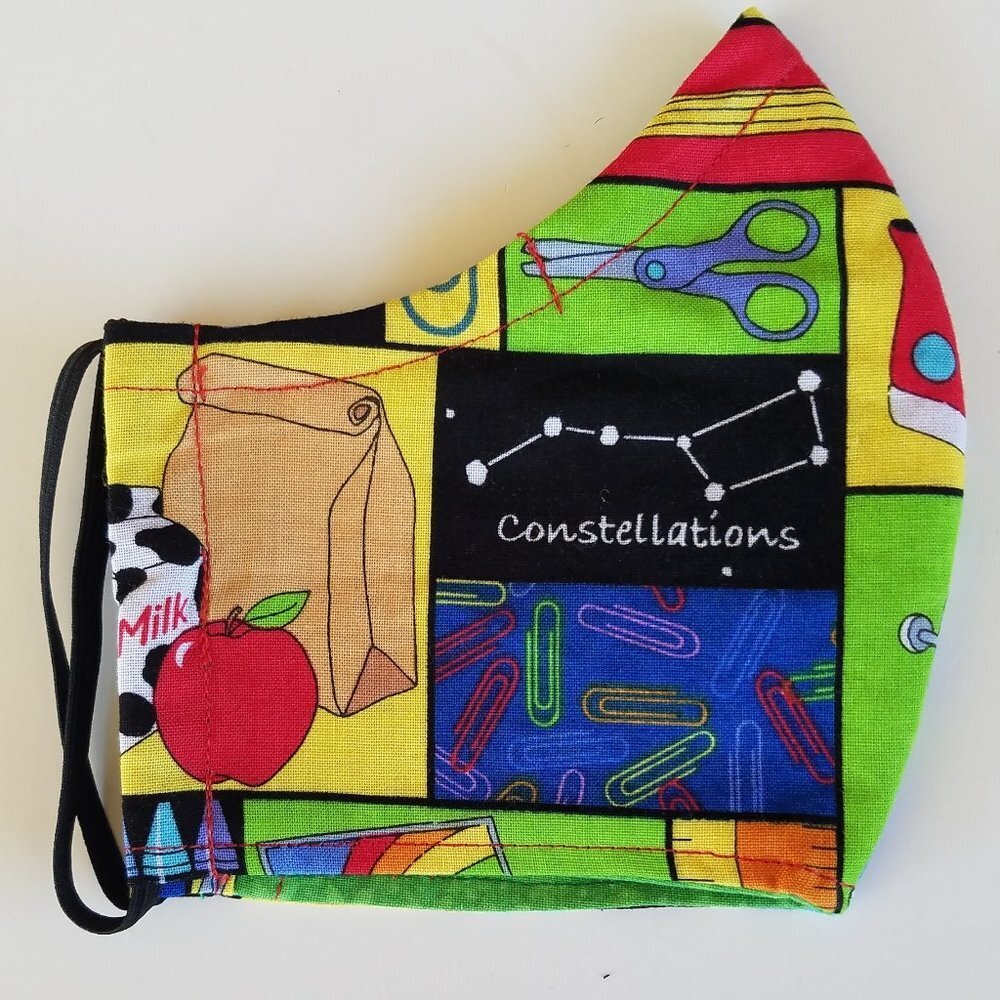 Hand Crafted Face Mask Cotton School Days Adult Black Red Green